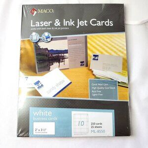 Maco Laser & Ink Jet Business Cards 2" X 3.5" White 250 Cards Acid-Free ML-8550‎
